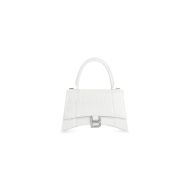 Balenciaga Hourglass Handbag In Crocodile Embossed Leather White