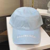 Balenciaga Logo Embroidered Cap Cotton In Light Blue