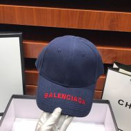 Balenciaga Logo Embroidered Cap Cotton In Navy Blue