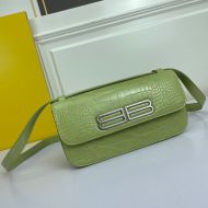 Balenciaga Medium Gossip Bag In Crocodile Embossed Leather Olive