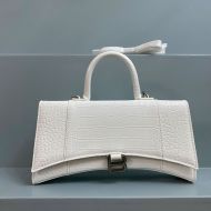 Balenciaga Medium Hourglass Handbag In Crocodile Embossed Leather White