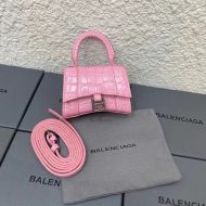 Balenciaga Mini Hourglass Handbag In Crocodile Embossed Leather Cherry