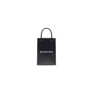 Balenciaga Mini Shopping Phone Holder In Saffiano Calfskin Black