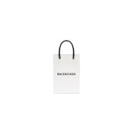 Balenciaga Mini Shopping Phone Holder In Saffiano Calfskin White