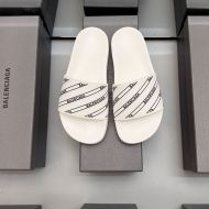 Balenciaga Pool Slides Unisex Logo Striped Rubber White