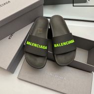 Balenciaga Pool Slides Unisex Rubber Black/Green