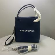 Balenciaga Shopping Phone Holder In Grained Leather Navy Blue