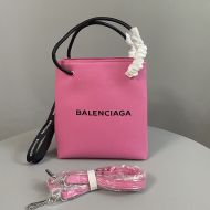 Balenciaga Shopping Phone Holder In Grained Leather Pink