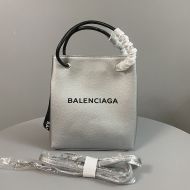 Balenciaga Shopping Phone Holder In Grained Leather Silver