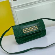 Balenciaga Small Gossip Bag In Crocodile Embossed Leather Green