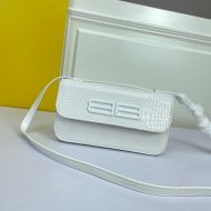 Balenciaga Small Gossip Bag In Crocodile Embossed Leather White