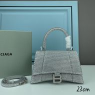 Balenciaga Small Hourglass Handbag with Crystals In Calfskin Grey/White