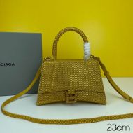 Balenciaga Small Hourglass Handbag with Crystals In Calfskin Yellow