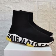 Balenciaga Speed Sneakers with Graffiti Sole Unisex Knit Black/Yellow