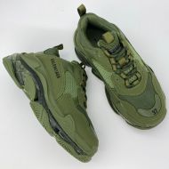 Balenciaga Triple S Sneakers with Clear Sole Unisex Leather and Mesh Olive