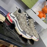 Balenciaga Triple S Sneakers Unisex Monogram Logo and GG Supreme Beige/White