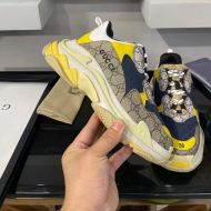 Balenciaga Triple S Sneakers Unisex GG Supreme Patchwork Beige/Yellow