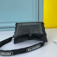 Balenciaga XS Downtown Shoulder Bag with Chain In Crocodile Embossed Leather Black