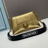 Balenciaga XS Downtown Shoulder Bag with Chain In Crocodile Embossed Leather Gold