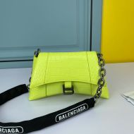 Balenciaga XS Downtown Shoulder Bag with Chain In Crocodile Embossed Leather Yellow