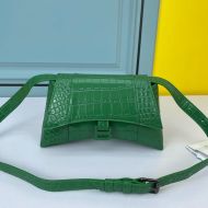 Balenciaga XS Downtown Shoulder Bag In Crocodile Embossed Leather Green