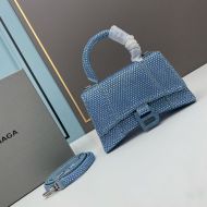 Balenciaga XS Hourglass Handbag with Crystals In Calfskin Blue