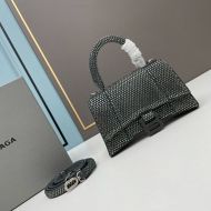 Balenciaga XS Hourglass Handbag with Crystals In Calfskin Grey