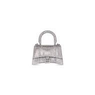 Balenciaga XS Hourglass Handbag with Crystals In Calfskin Grey/White