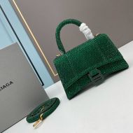 Balenciaga XS Hourglass Handbag with Crystals In Calfskin Green