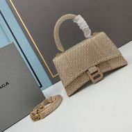 Balenciaga XS Hourglass Handbag with Crystals In Calfskin Khaki