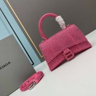 Balenciaga XS Hourglass Handbag with Crystals In Calfskin Rose