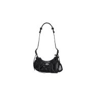 Balenciaga XS Le Cagole Shoulder Bag In Crocodile Embossed Leather Black