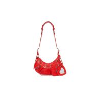 Balenciaga XS Le Cagole Shoulder Bag In Embossed Leather Red/Silver