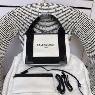 Balenciaga XS Navy Cabas In Canvas White