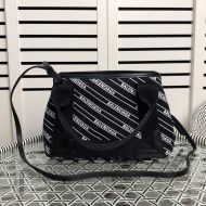 Balenciaga XS Navy Cabas In Logo Striped Canvas Black