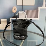 Balenciaga XS Wheel Drawstring Bucket Bag In Calfskin Black