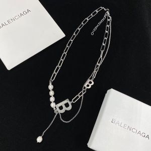 Balenciaga B Double Chain Necklace With Pearls In Silver