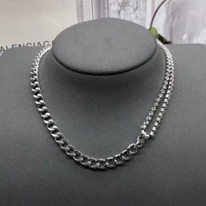 Balenciaga Crystals Chain B Pendant Necklace In Silver