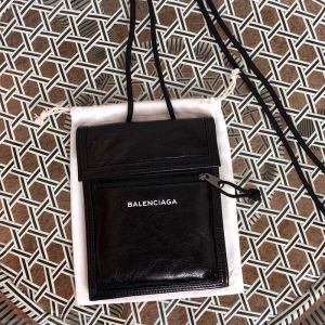 Balenciaga Explorer Pouch with Strap In Waxyskin Black