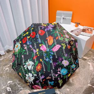 Balenciaga Floral And Monogram Print Folding Umbrella In Black