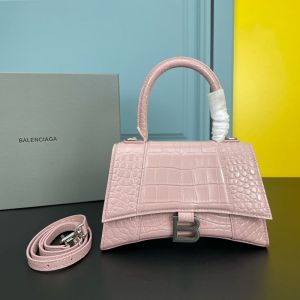 Balenciaga Hourglass Handbag In Crocodile Embossed Leather Cherry/Silver