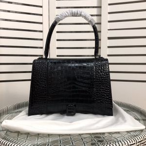 Balenciaga Medium Hourglass Handbag In Crocodile Embossed Leather Black