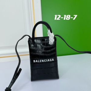 Balenciaga Mini Shopping Phone Holder In Crocodile Embossed Leather Black