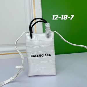 Balenciaga Mini Shopping Phone Holder In Crocodile Embossed Leather White