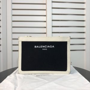 Balenciaga Navy Pouch With Strap In Canvas Black/White