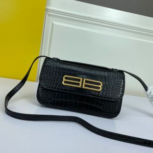 Balenciaga Small Gossip Bag In Crocodile Embossed Leather Black