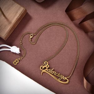 Balenciaga Typo Valentine Necklace with B Pendant In Gold