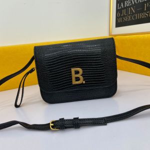 Balenciaga B Crossbody Bag In Lizard Embossed Leather Black