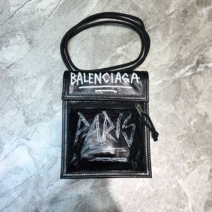 Balenciaga Explorer Pouch With Strap In Graffiti Lambskin Black/White