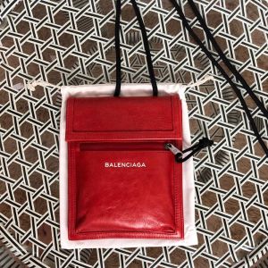 Balenciaga Explorer Pouch with Strap In Waxyskin Red